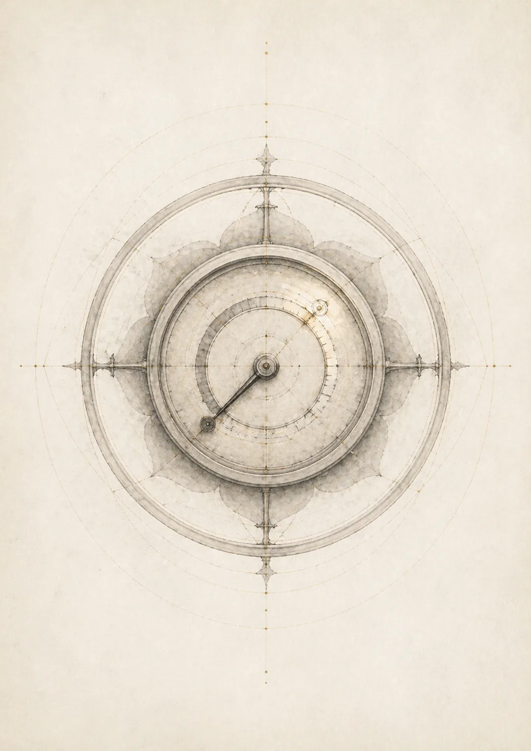 Ink and gold illustration of an ornate dial resembling a thermostat set within a lotus mandala &mdash; the identity immune system that regulates who you are allowed to become